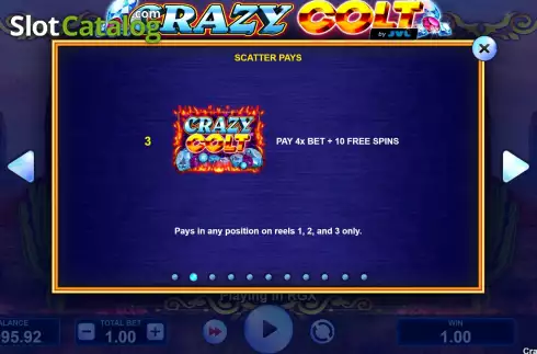 Game Features screen. Crazy Colt slot