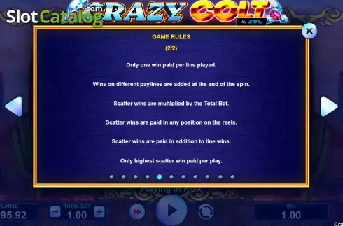 Game Rules screen 2. Crazy Colt slot
