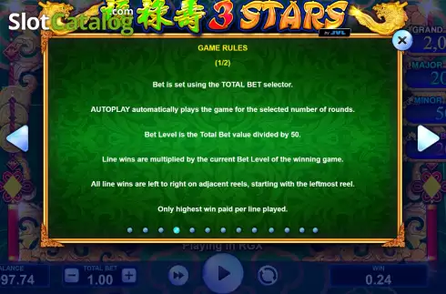 Game Features screen 3. 3 Stars slot