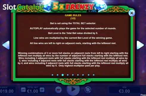 Game Features Screen 2. 5X Frenzy slot