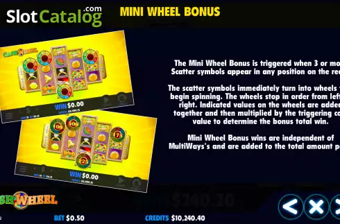 Mini Wheel Bonus screen. Cash Wheel slot