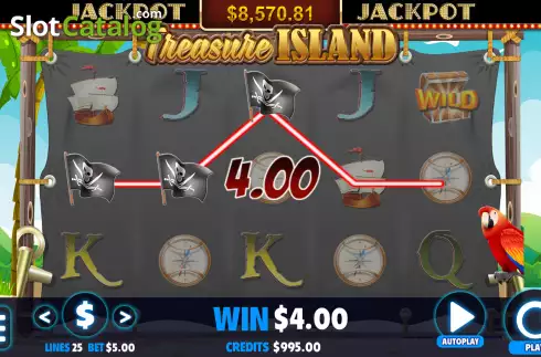 Bildschirm3. Treasure Island (Jackpot Software) slot