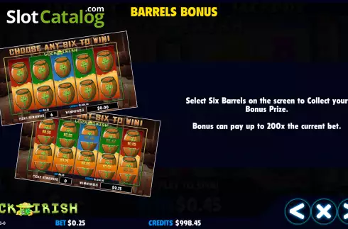 Barrels Bonus screen. Lucky of the Irish slot