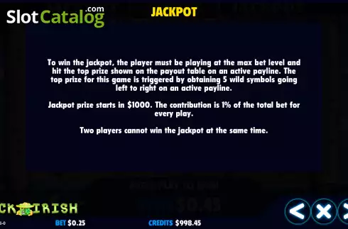 Jackpot screen. Lucky of the Irish slot