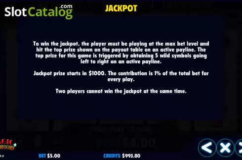 Jackpot screen. Magic Mushrooms (Jackpot Software) slot