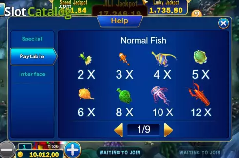 Pay Table screen. Jackpot Fishing (Jili Games) slot
