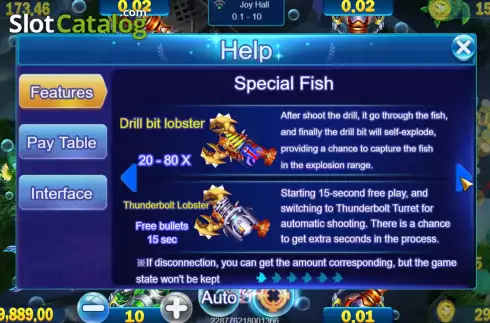 Game Feature screen. Royal Fishing slot