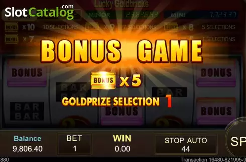 Bonus Game screen. Lucky Goldbricks slot