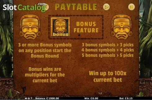 Paytable 3. Aztec Temple (Join Games) slot