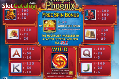 Paytable . Royal Phoenix slot