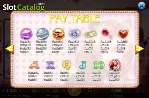 Paytable. Live Streaming Star slot