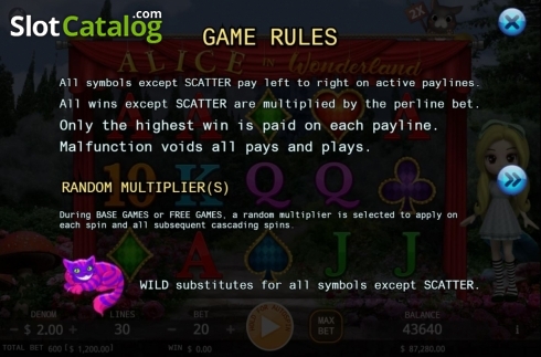 Game Rules. Alice In Wonderland (KA Gaming) slot