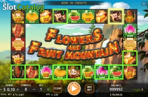 Win Screen. Flowers and Fruit Mountain slot