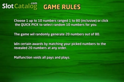 Game Rules 1. Super Keno (KA Gaming) slot