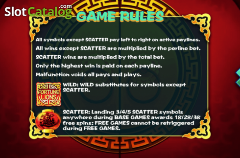 Rules. Fortune Lions (KA Gaming) slot