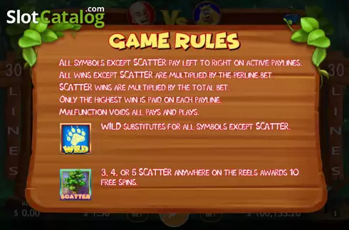 Game Rules screen. Wild Vick slot