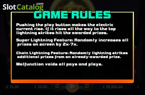 Rules screen. Shock Tower slot