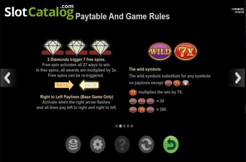 Paytable / Game Rules screen 2. True Casino 7x slot