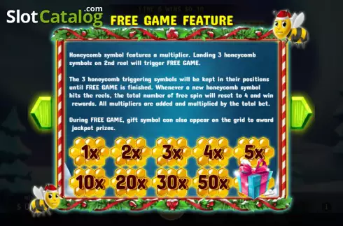 Free Game feature screen. Santa Bumble Bee slot