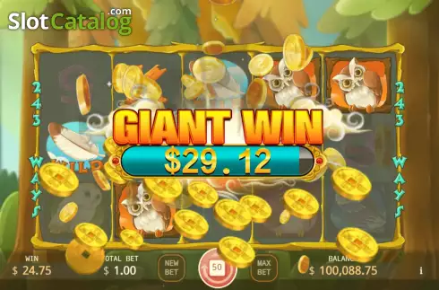 Giant Win screen. Owl In Forest slot
