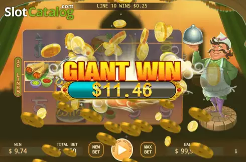 Giant Win screen. Happy Indian Chef slot