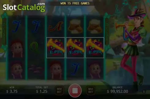 Free Games screen. Pied Piper (KA Gaming) slot