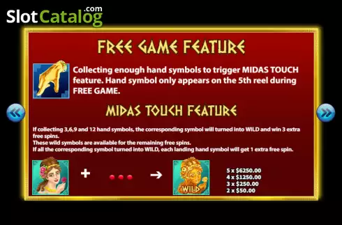 Features screen. Midas Touch (KA Gaming) slot