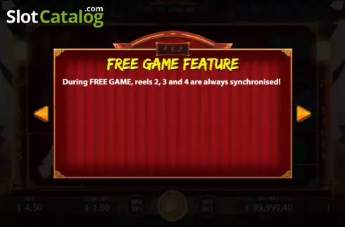 Free Game feature screen. Shaolin Legend slot