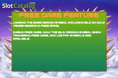 Free Game feature screen. Fantasy Dragons slot