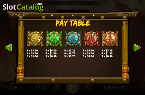 Pay Table screen. Lucky Gem Fusion Reels slot