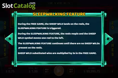 Free Game screen. Sleepwalking Sheep slot