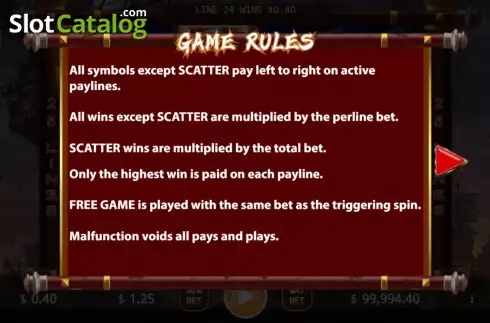 Game Rules screen. Chain of Wild slot