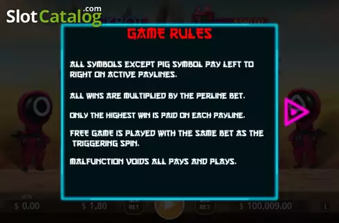 Game Rules screen. Squid Party Lock 2 Spin slot