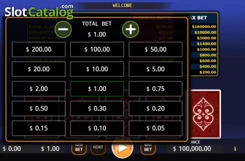 Game screen. Lucky Video Poker slot