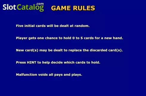 Game Rules screen. Lucky Video Poker slot