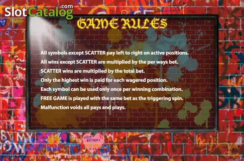 Game Rules screen. Hip Hop slot