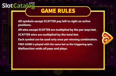 Game Rules screen. Moulin Rouge slot