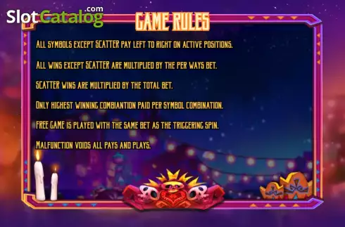 Game Rules screen. Fashion Bones slot