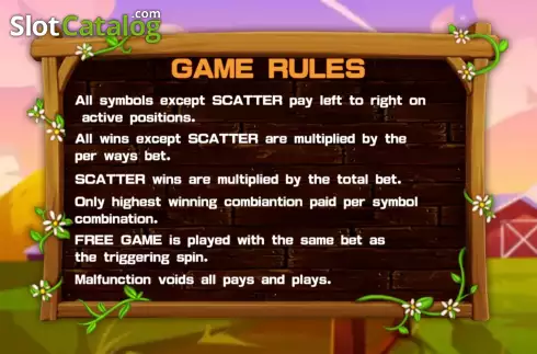 Game Rules screen. Rich Farm slot