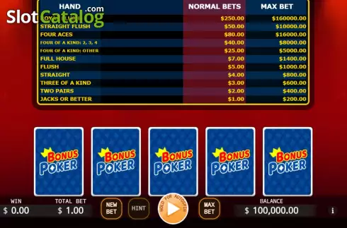 Écran2. Bonus Poker (KA Gaming) Machine à sous