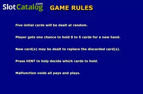Game Rules screen. Bonus Poker (KA Gaming) slot