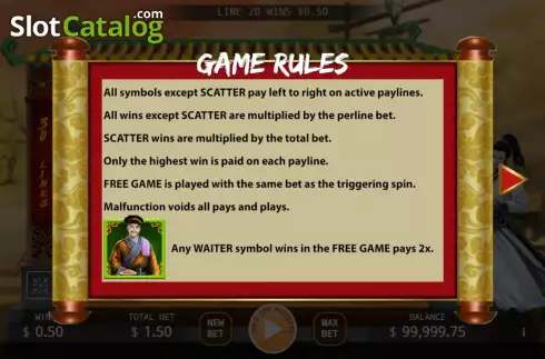Game Rules screen. Dragon Inn slot