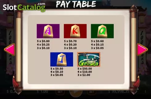 PayTable screen 2. Geisha (KA Gaming) slot
