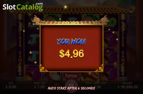 Win Free Spins screen. Five Sound Fortune slot