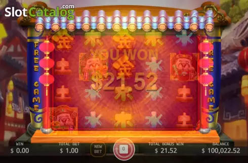 Win Free Spins screen. Five Fortune Gods slot