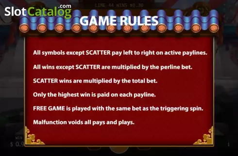 Game Rules screen. Five Fortune Gods slot