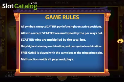 Game Rules screen. Tuan Yuan slot