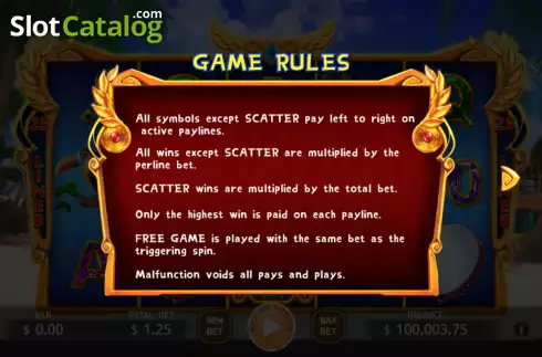 Game Rules screen. Summer Samba slot