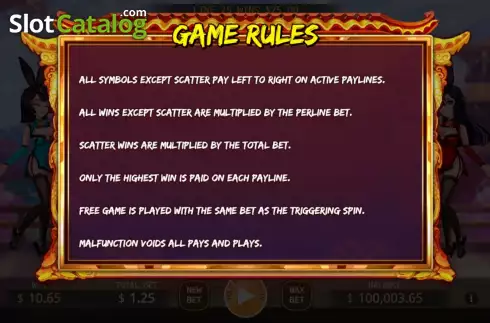Game Rules screen. Bunny Girl slot