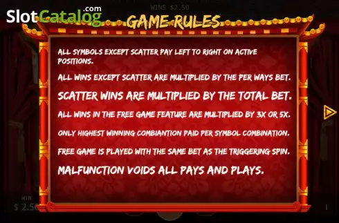 Game Rules screen. Chinese Quyi slot